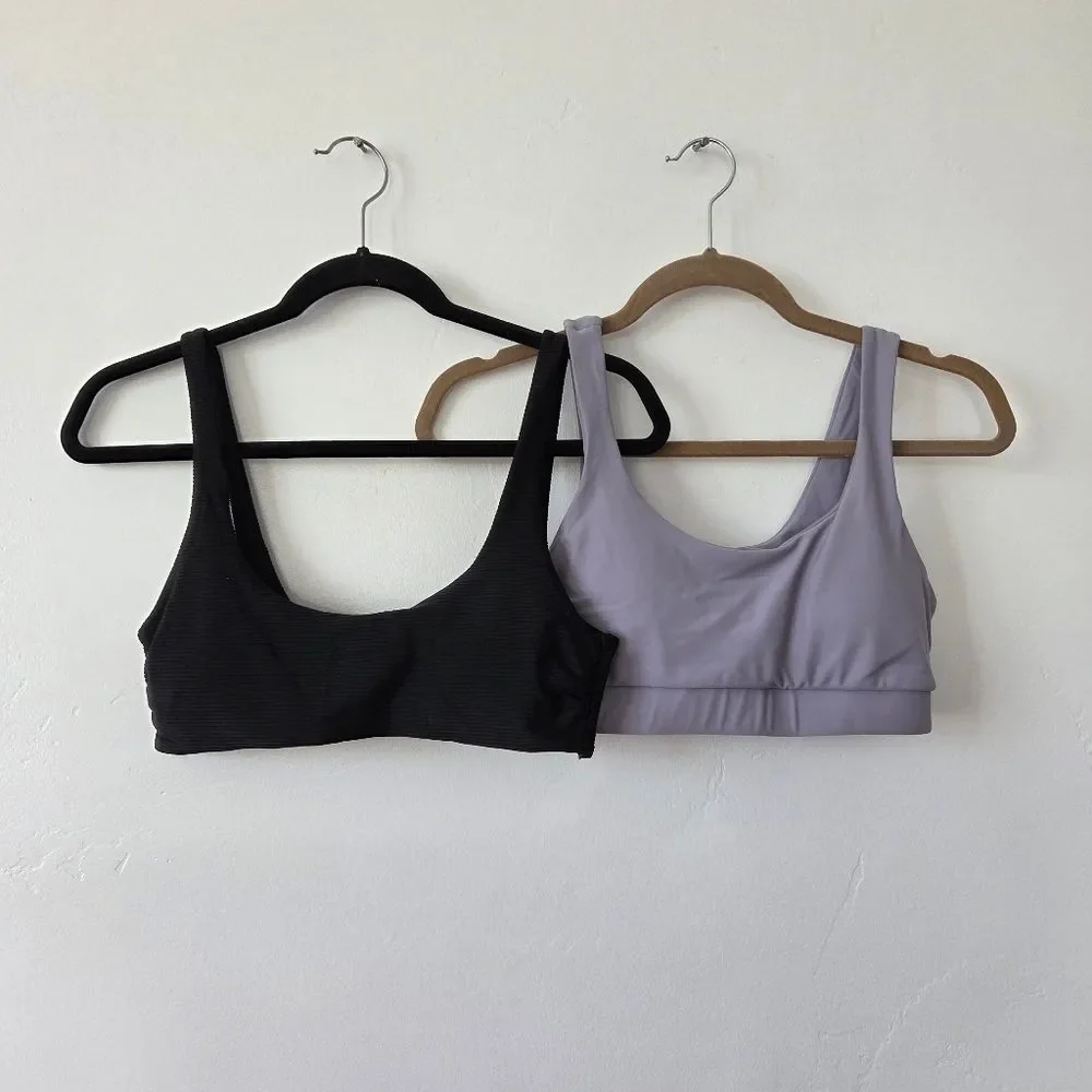 Set Of 2 Bikini Tops Swim Top Black Ribbed Lavender Purple Volleyball Beach M